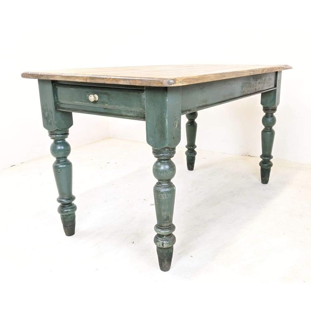 SOLD | Vintage farmhouse dining table - painted pine base-Vintage Tables-KONTRAST