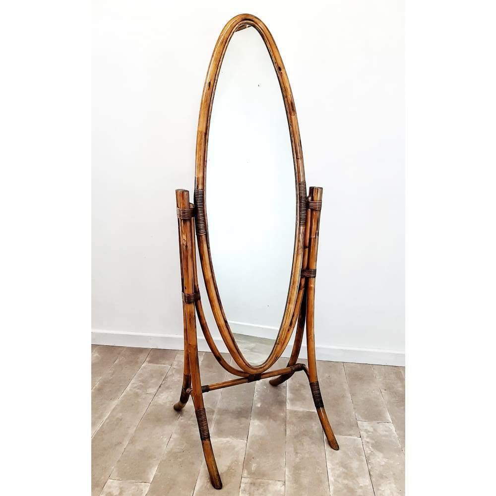 SOLD vintage bamboo framed floor standing mirror-Mid Century Decor / Accessories-KONTRAST