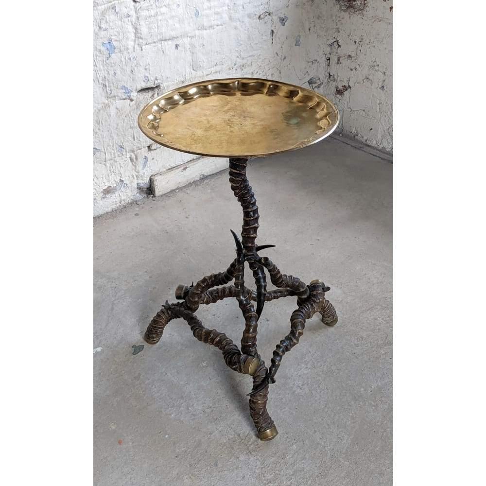 Victorian Antelope Horn Table with Brass Tray Top-Mid Century Tables-KONTRAST