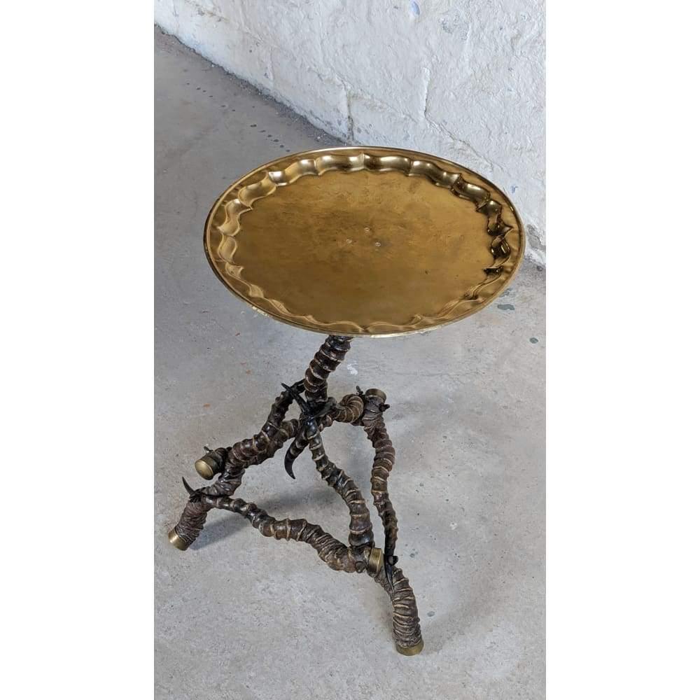 Victorian Antelope Horn Table with Brass Tray Top-Mid Century Tables-KONTRAST