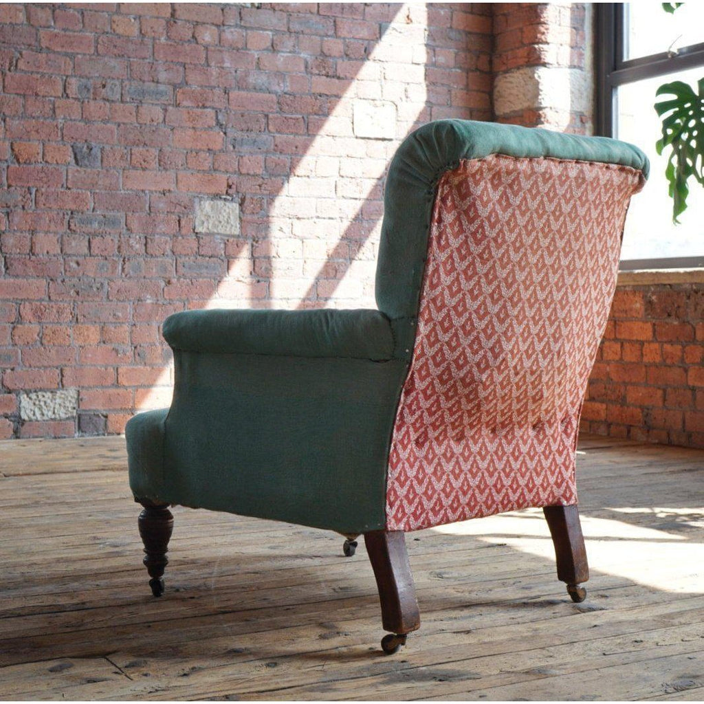 Victorian Armchair in green fabric-Antique Seating-KONTRAST