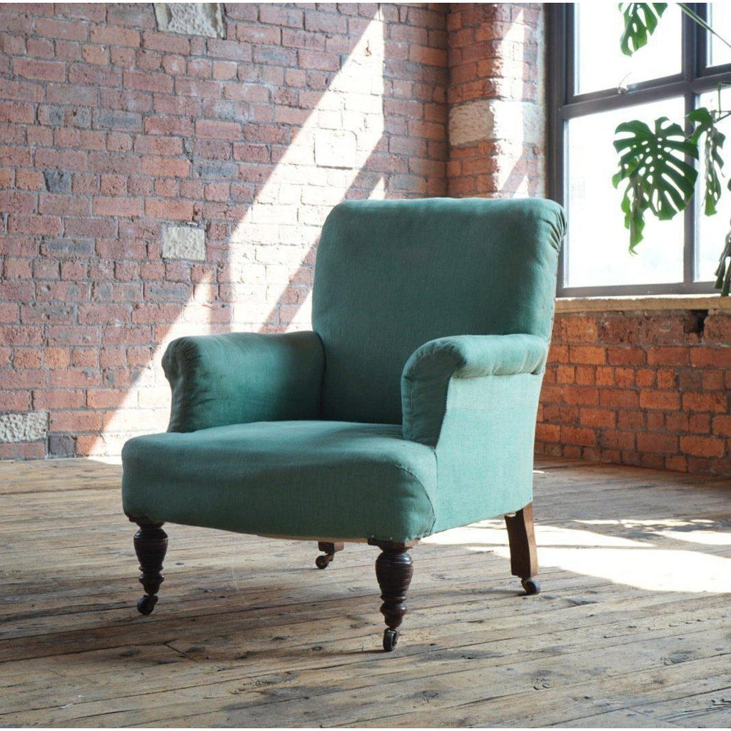 Victorian Armchair in green fabric-Antique Seating-KONTRAST