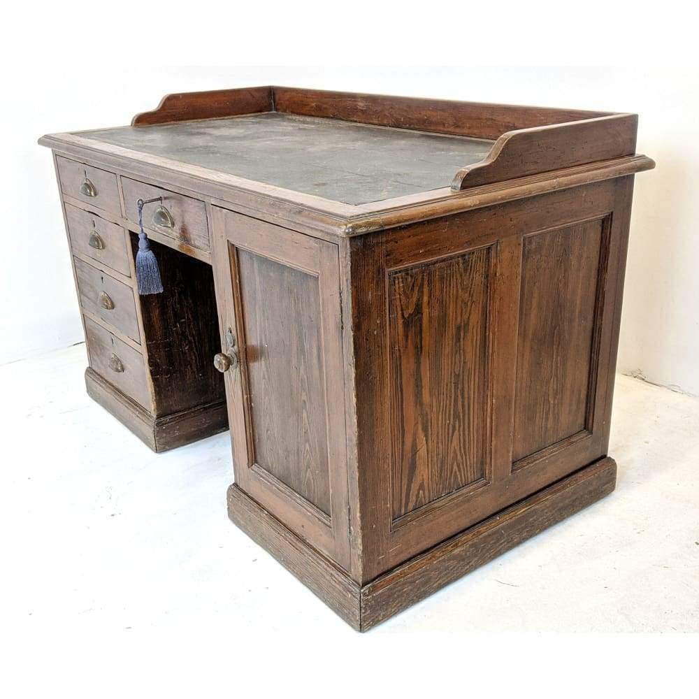 Vintage 20s 30s Pine Industrial 5 Drawer Filing Cabinet Pedestal Desk-Antique Tables-KONTRAST