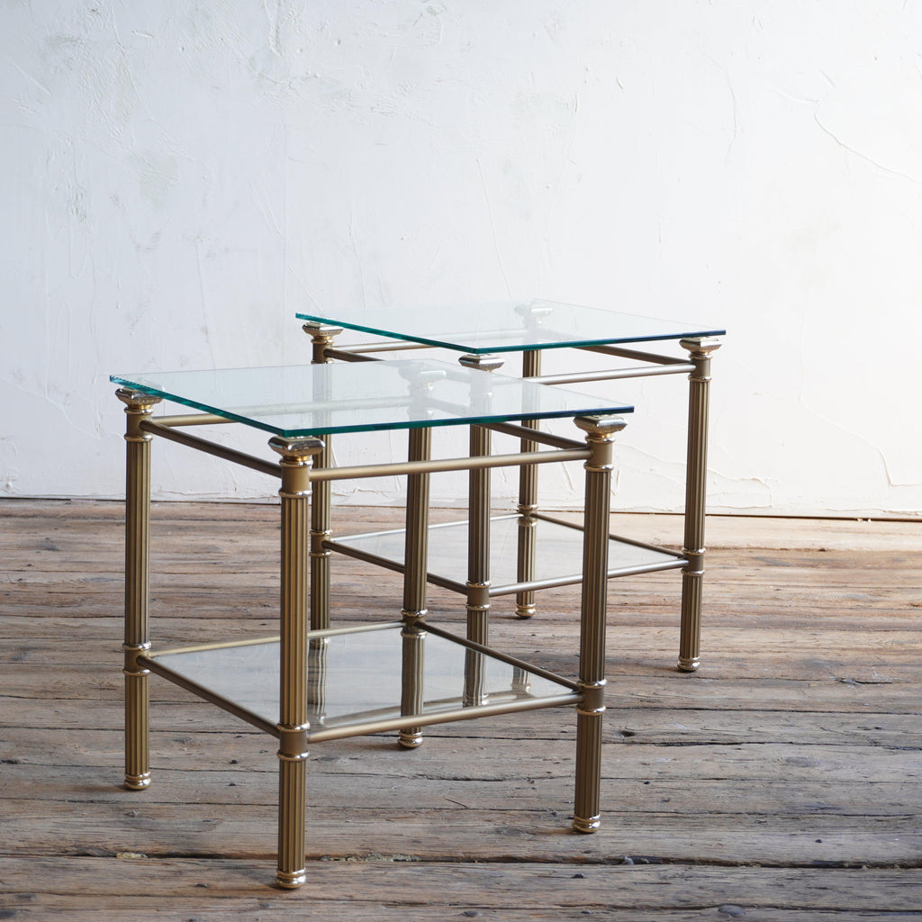 Vintage Brass and Glass Side Tables-Mid Century Tables-KONTRAST