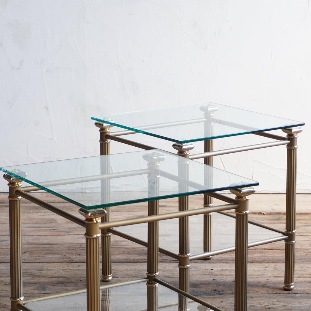 Vintage Brass and Glass Side Tables-Mid Century Tables-KONTRAST