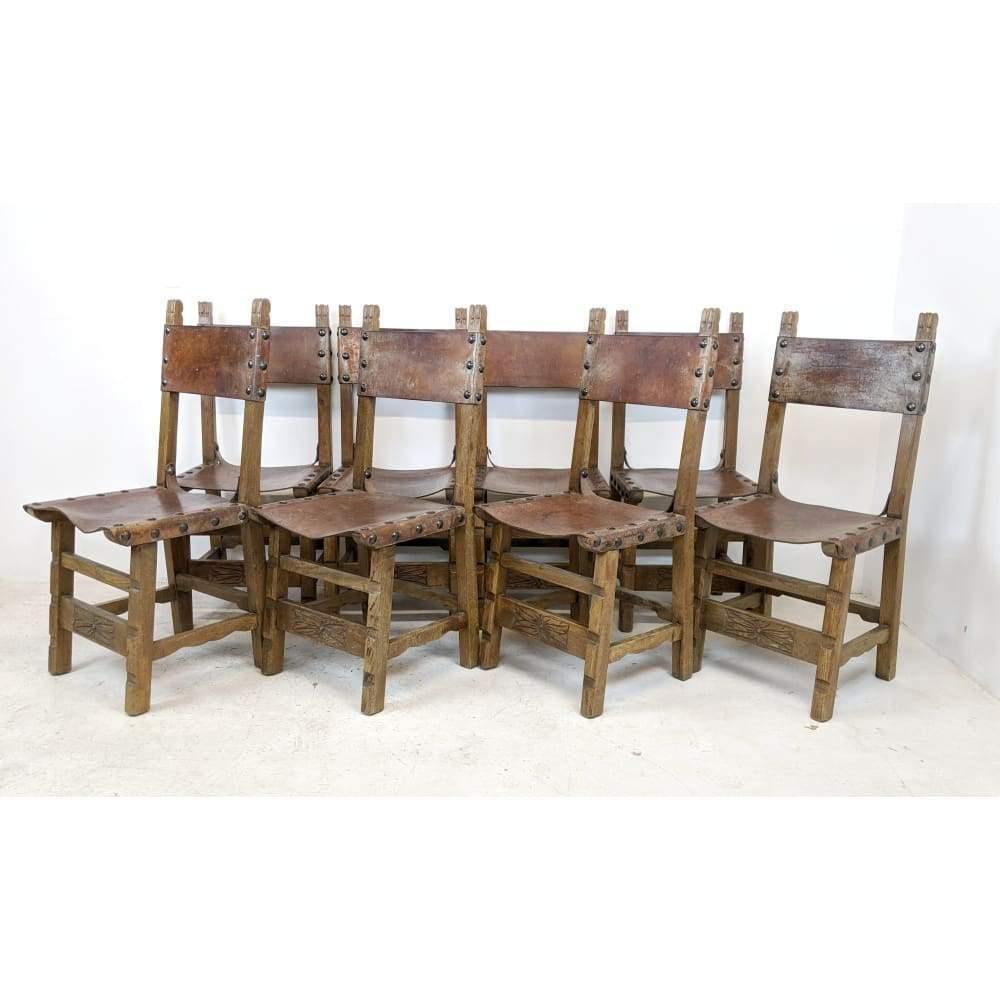 Vintage Dining Chairs - 8 x Spanish Colonial Studded Leather Sling-Vintage Seating-KONTRAST
