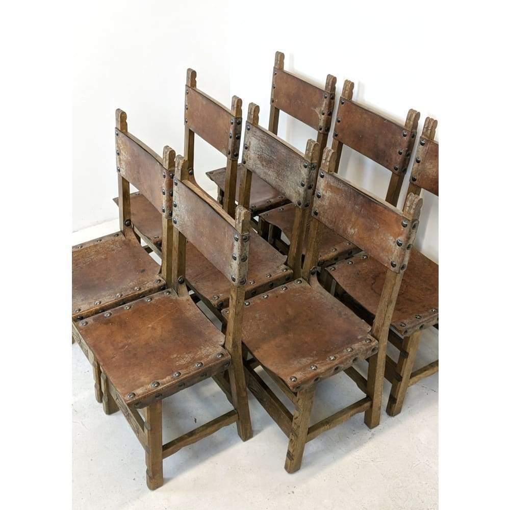 Vintage Dining Chairs - 8 x Spanish Colonial Studded Leather Sling-Vintage Seating-KONTRAST
