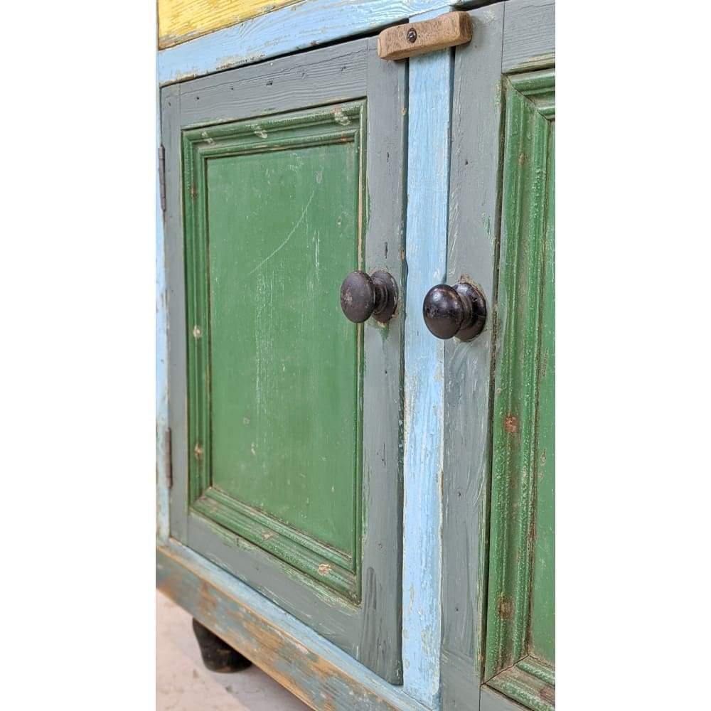 Vintage Kitchen Cabinet painted green blue and yellow-Vintage Storage-KONTRAST