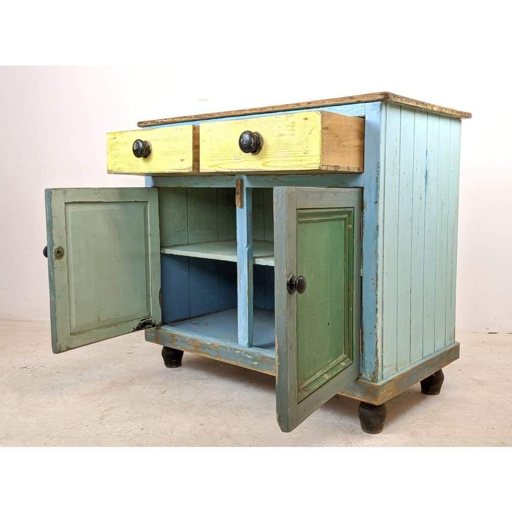Vintage Kitchen Cabinet painted green blue and yellow-Vintage Storage-KONTRAST
