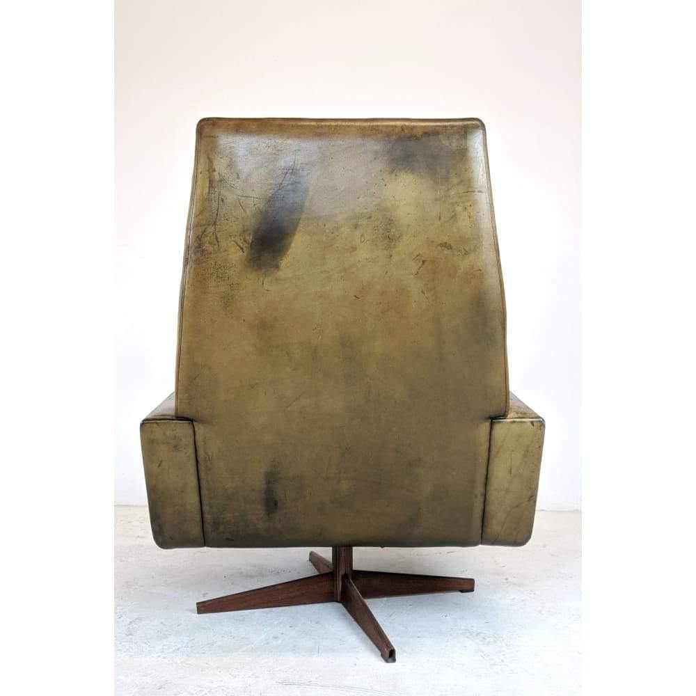 Vintage Leather Swivel Arm Chair With High Back Vatne Mobler Fredrik Kayser Scandinavian Mid Century-Mid Century Seating-KONTRAST