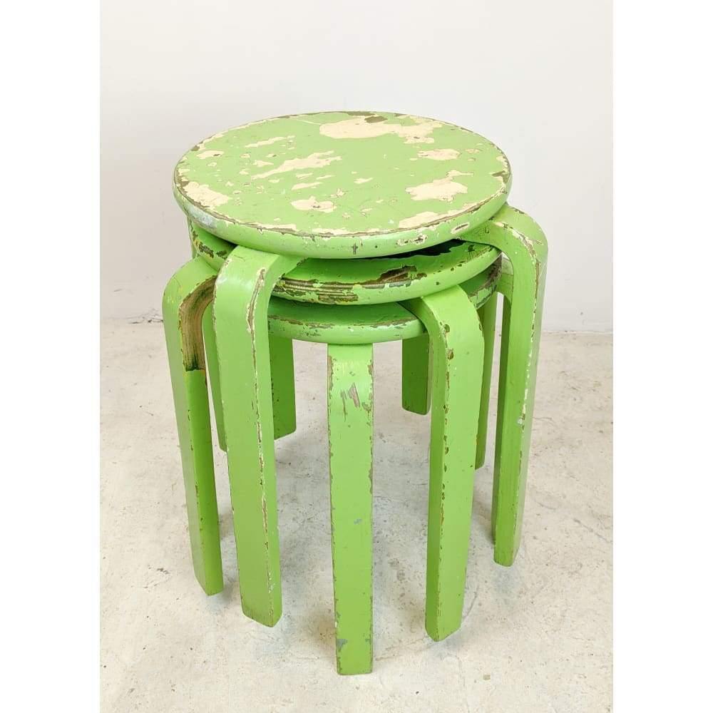 Vintage Mid Century Stools Painted Bent Plywood x3 - in the style of aalto-Mid Century Seating-KONTRAST