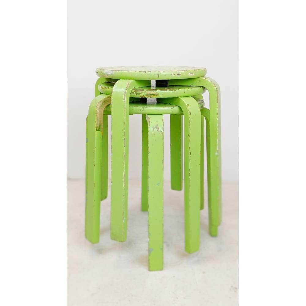 Vintage Mid Century Stools Painted Bent Plywood x3 - in the style of aalto-Mid Century Seating-KONTRAST