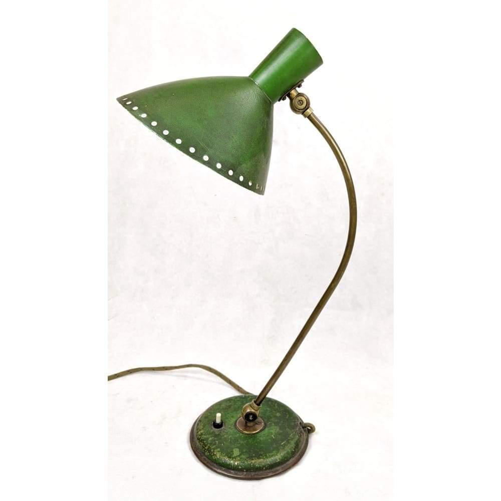 Vintage Table Lamp in green - from soviet ussr 1959 - нлм - perforated retro lamp shade-Antique Lighting-KONTRAST