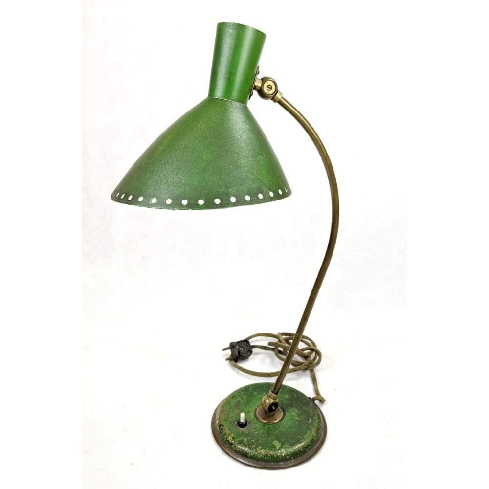 Vintage Table Lamp in green - from soviet ussr 1959 - нлм - perforated retro lamp shade-Antique Lighting-KONTRAST