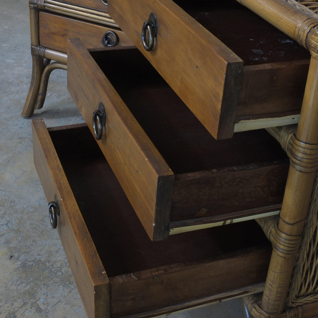 Vintage bamboo rattan and pine bedside drawers-Antique Storage-KONTRAST