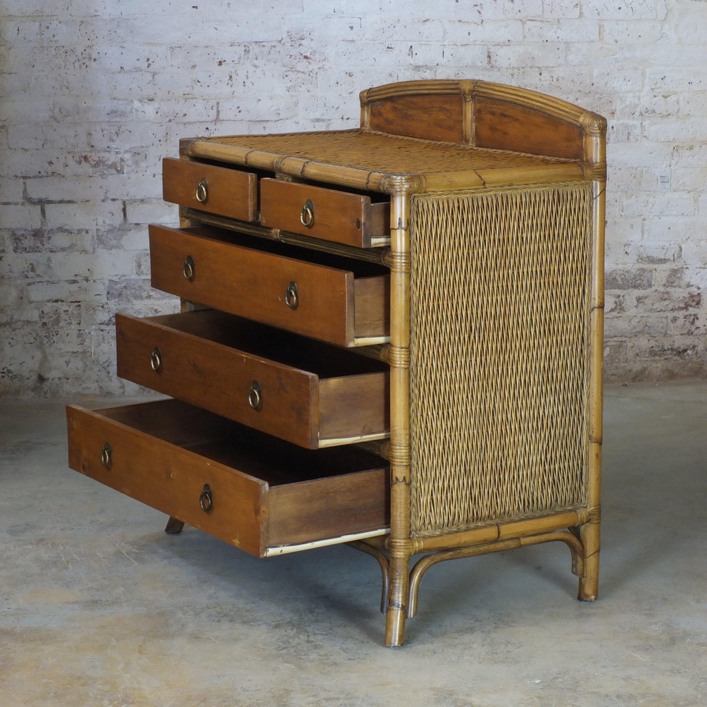 Vintage bamboo rattan and pine drawers-Antique Storage-KONTRAST