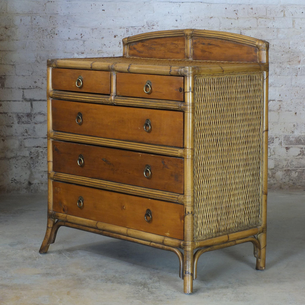 Vintage bamboo rattan and pine drawers-Antique Storage-KONTRAST