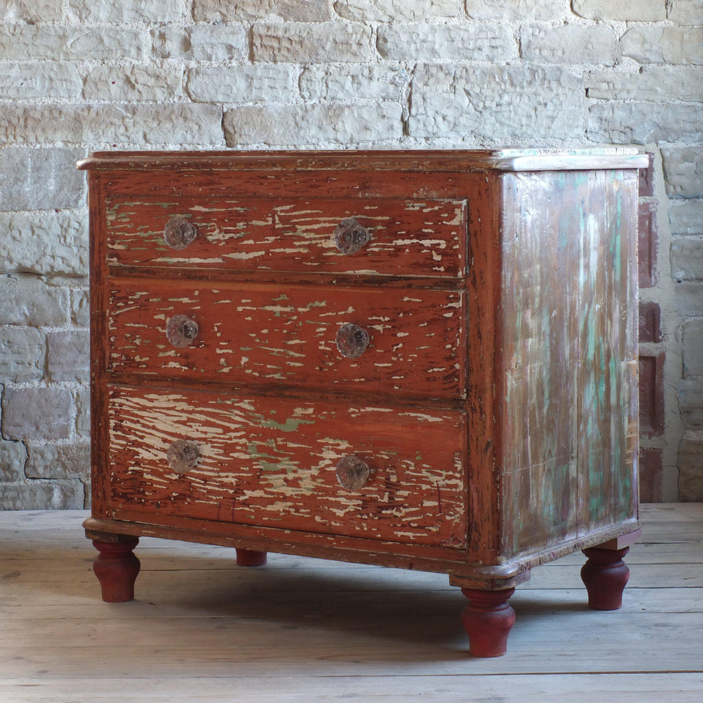 Vintage chest of drawers - red paint-Antique Storage-KONTRAST