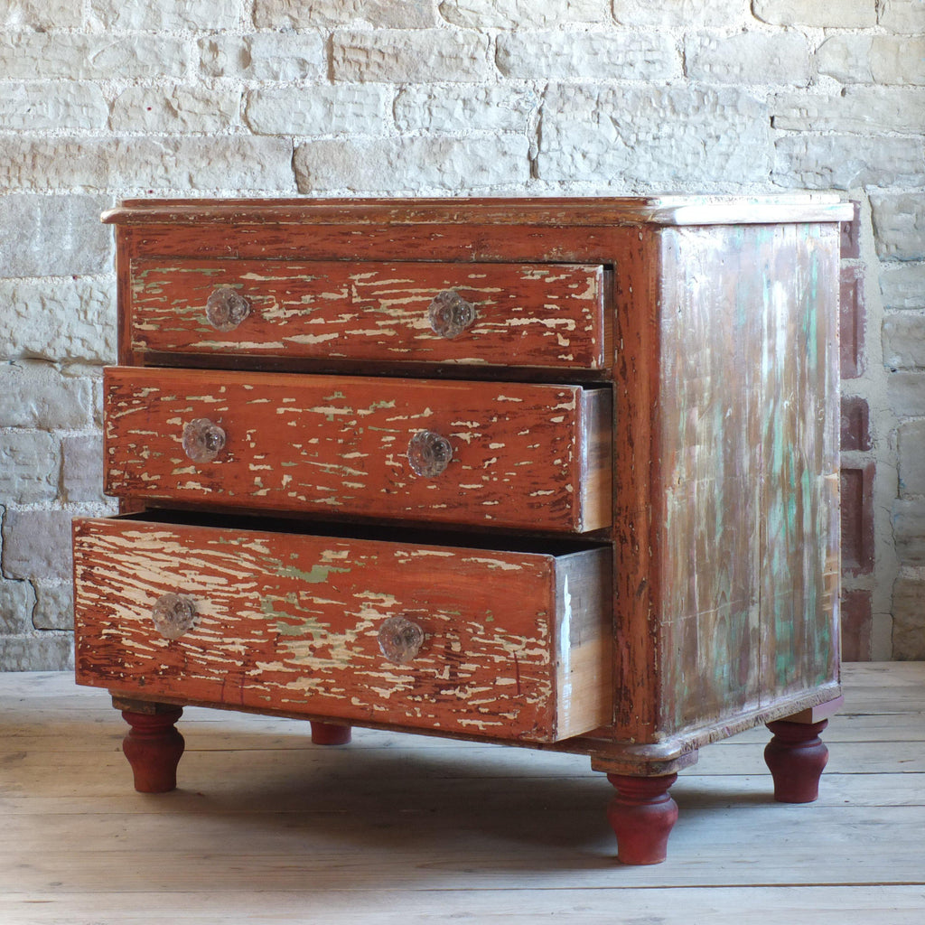 Vintage chest of drawers - red paint-Antique Storage-KONTRAST