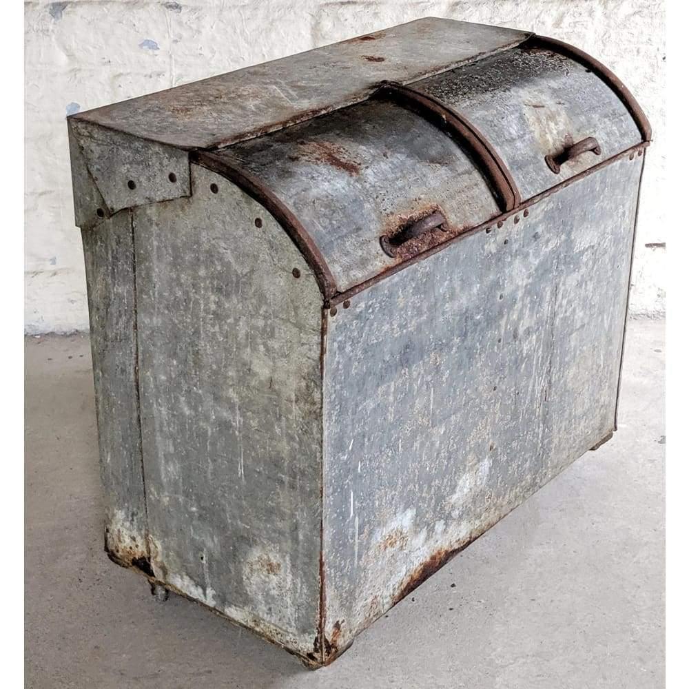 Vintage galvanised bin - metal storage box - fire wood-Antique Storage-KONTRAST