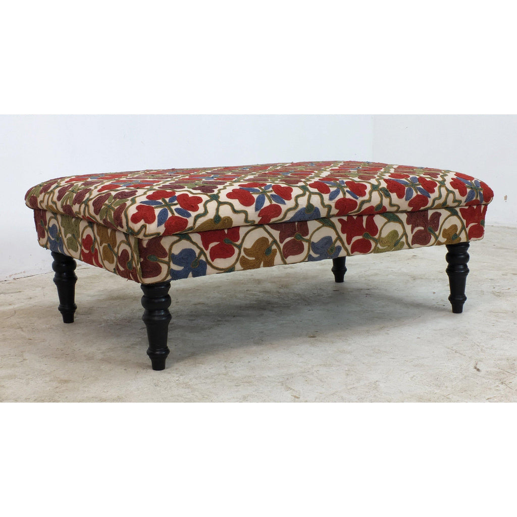 Vintage handmade suzani ottoman #6-Handmade Ethnic Footstools-KONTRAST