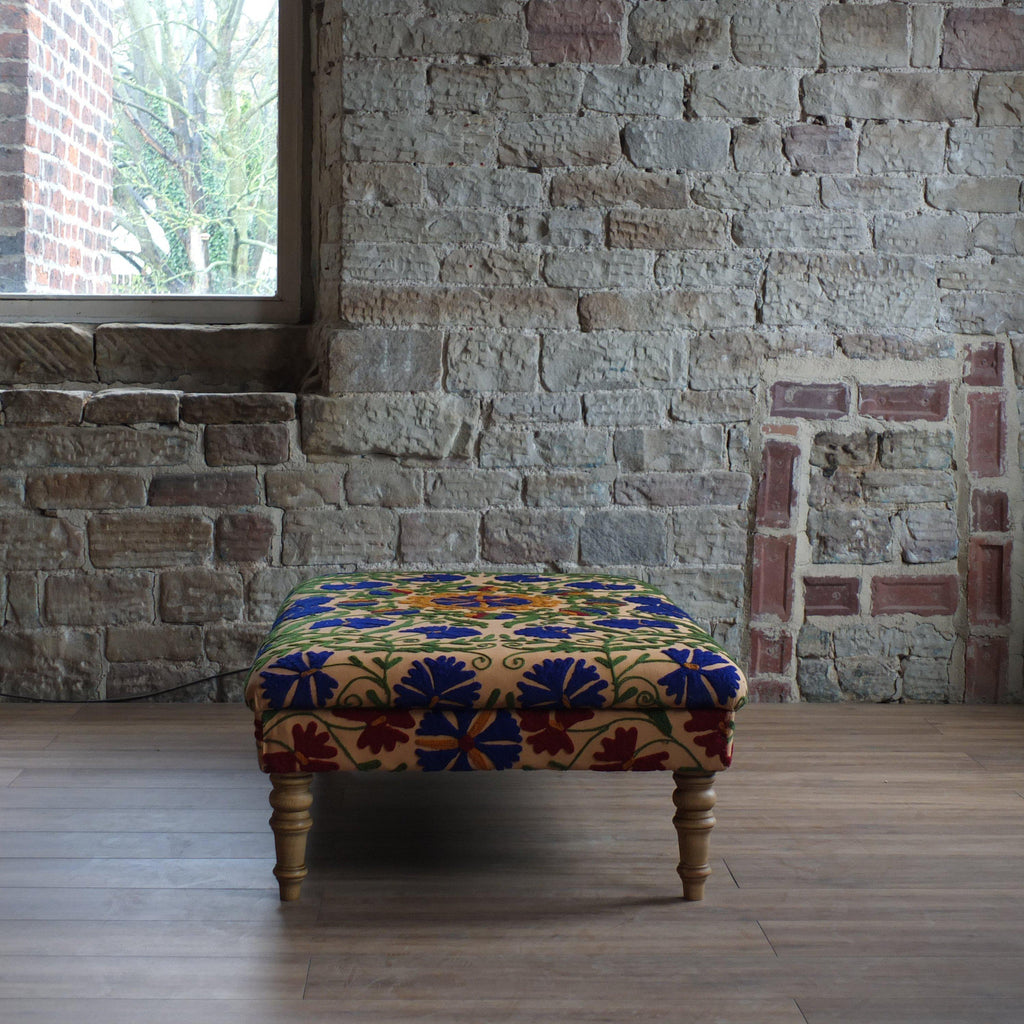 Vintage handmade suzani ottoman-Handmade Ethnic Footstools-KONTRAST