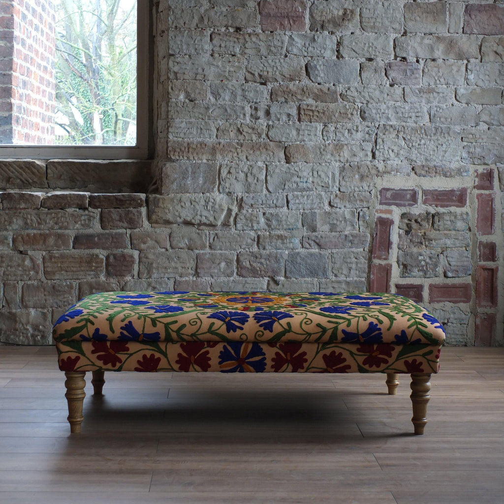 Vintage handmade suzani ottoman-Handmade Ethnic Footstools-KONTRAST