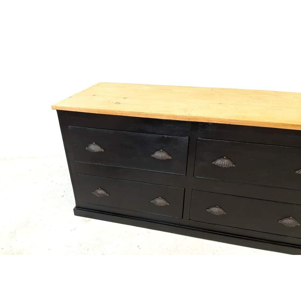 Vintage low black pine sideboard dresser base haberdashery drawers-Vintage Storage-KONTRAST