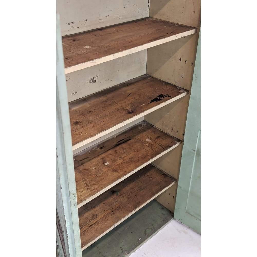 Vintage painted pine larder cupboard, green sage pantry shelving unit-Vintage Storage-KONTRAST