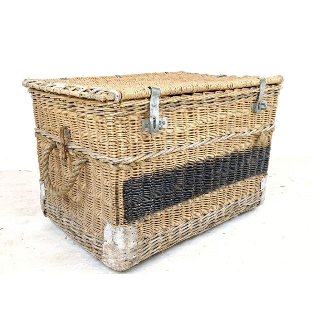 Wicker Linen Basket - Vintage mill cart-Vintage Storage-KONTRAST