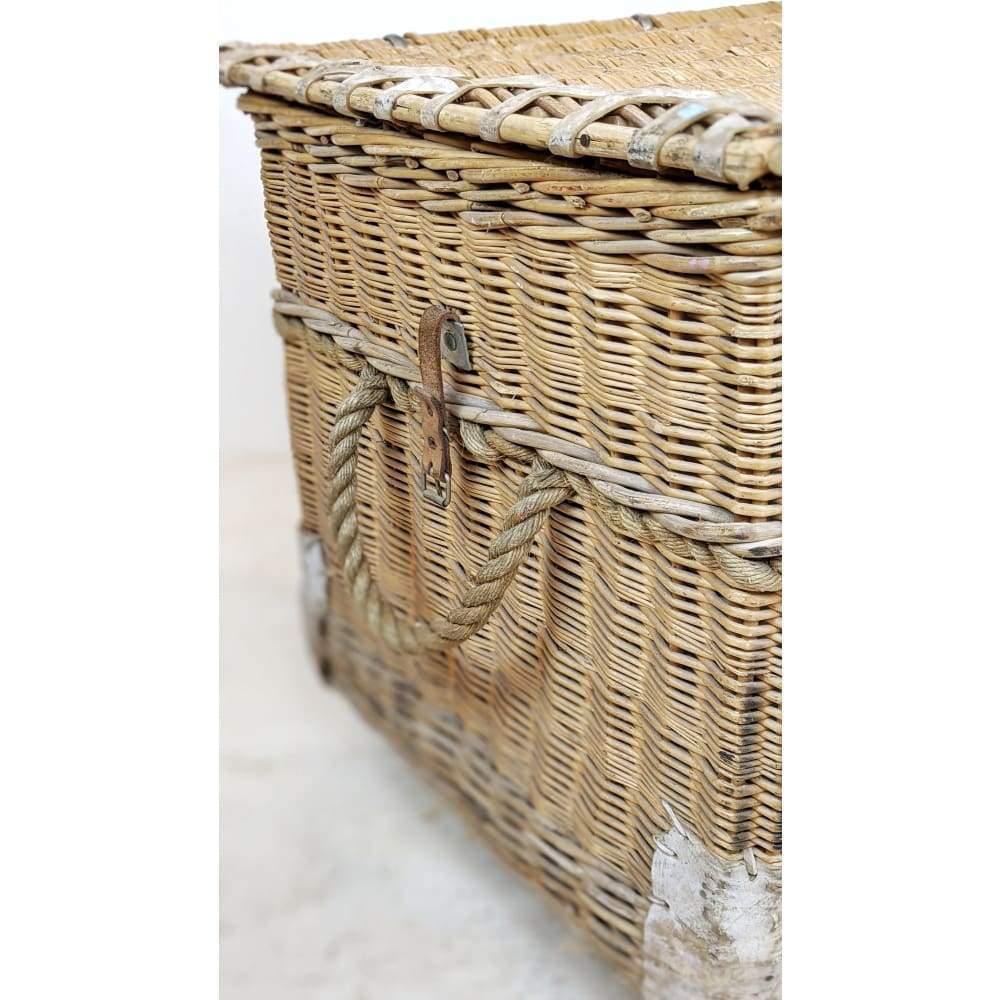 Wicker Linen Basket - Vintage mill cart-Vintage Storage-KONTRAST